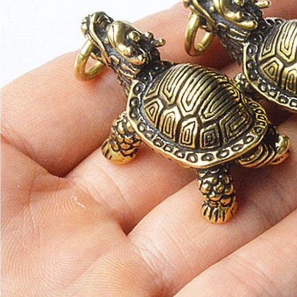 Solid Brass Handmade Turtle DIY Necklace Car Pendant Knife Beads Brass Lucky Tur - Picture 2 of 15